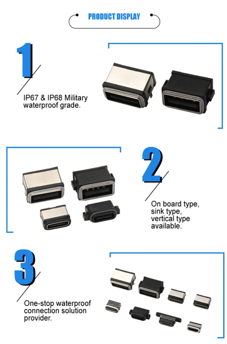 Manufacturer high Quality IPX8 6Pin USB C Jack SMT Connector