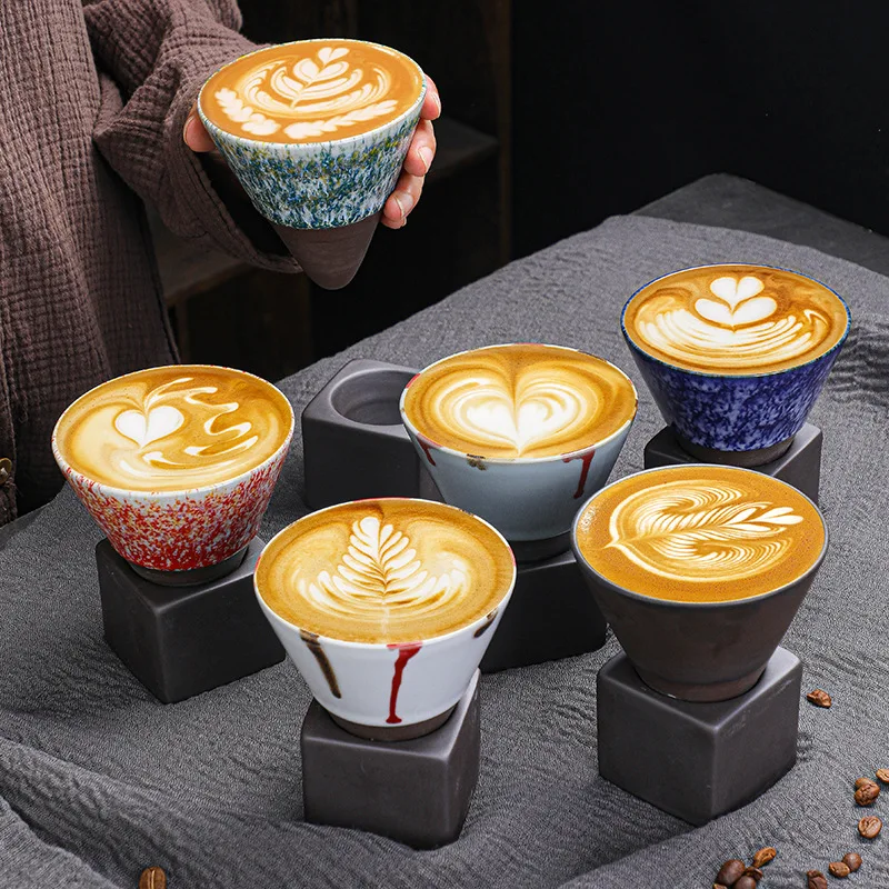 BFYDOAA Tazza Da Caffè In Ceramica Grezza A Forma Di Cono Con Sottotazza Quadrato, 200 Ml, Set Regalo - 5