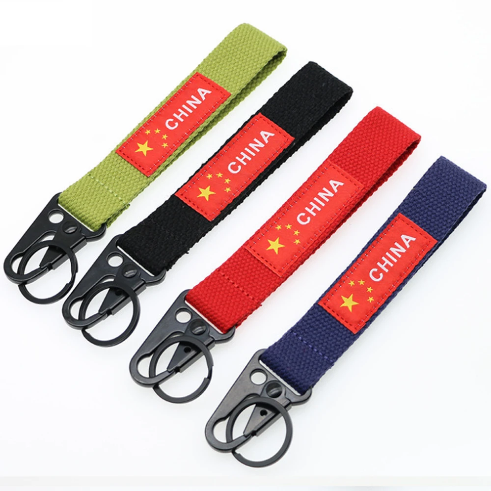 Popular Short Strap Keychain Simplicity Nylon Embroidery National Flag Ribbon Men And Women Car Key Chain Pendant