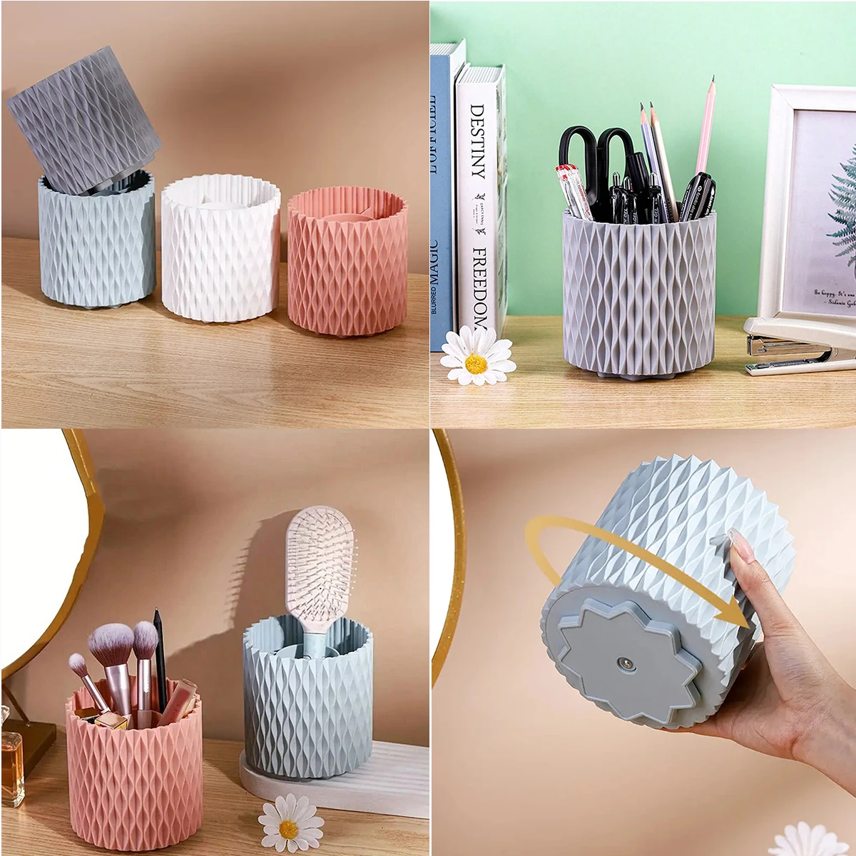 360 Degree Rotating Circular Storage Box Multi Functional Makeup Brush Holder Circular Pencil Case