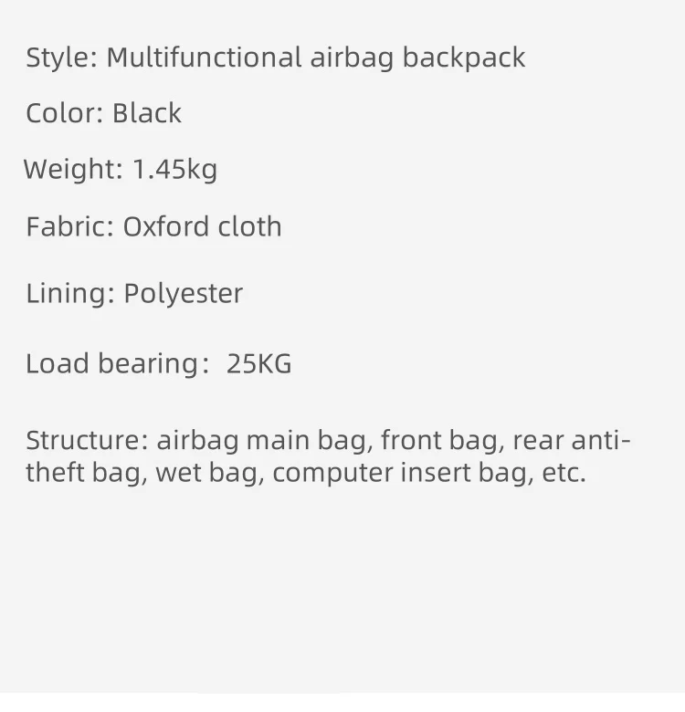 Multifunctional airbag Backpack Men's Large Capacity Vacuum Storage Business Travel Bag Oxford Cloth Waterproof Backpack