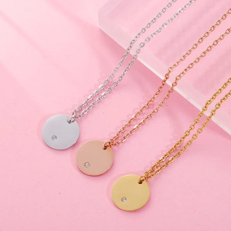 Round Charm Rhinestone Silver Necklace