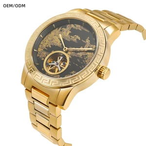 Customizable Mens Designer Skeleton Watch Luxury Electroplating Gold Automatic Mechanical Stainless Steel Watch Men Business