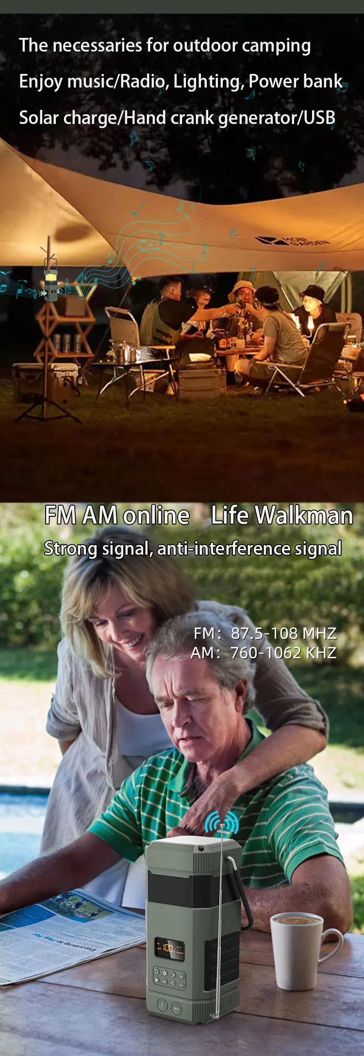 New Design Multi Lantern Speaker Dab Fm Radio Solar Charging Camp Lamp