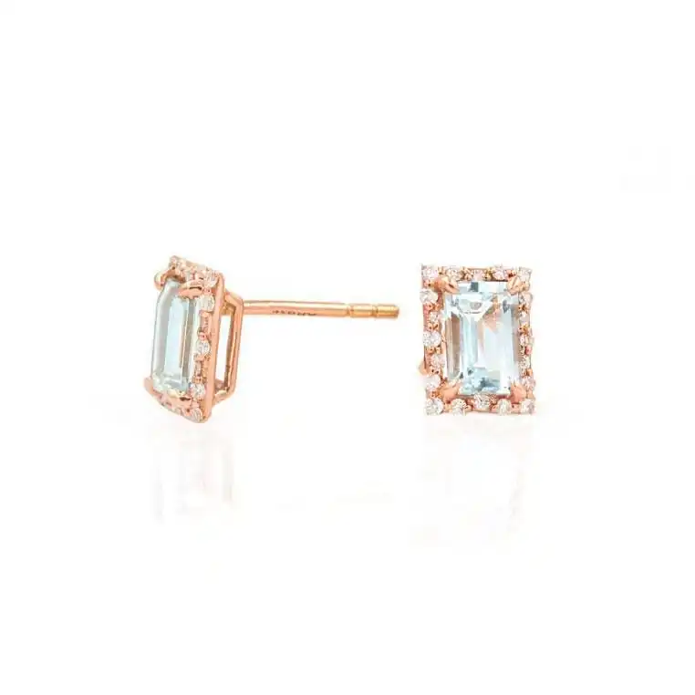 Rose Gold Crystal Square Stud Earrings 925 Sterling Silver Womens Jewellery Gift