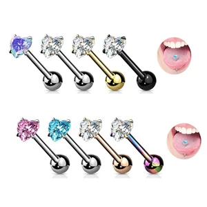 High Quality 14G Stainless Steel Zircon Heart Tongue Piercing Barbell Fashion Piercing Sexy Body Jewelry Wholesale