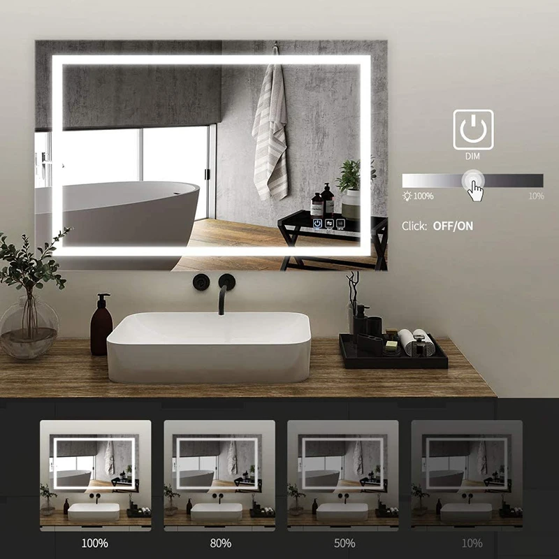 High Quality Smart Magic Touch Screen  Large Wall Mirror Modern Led  Bathroom Mirror Temp for Hotel