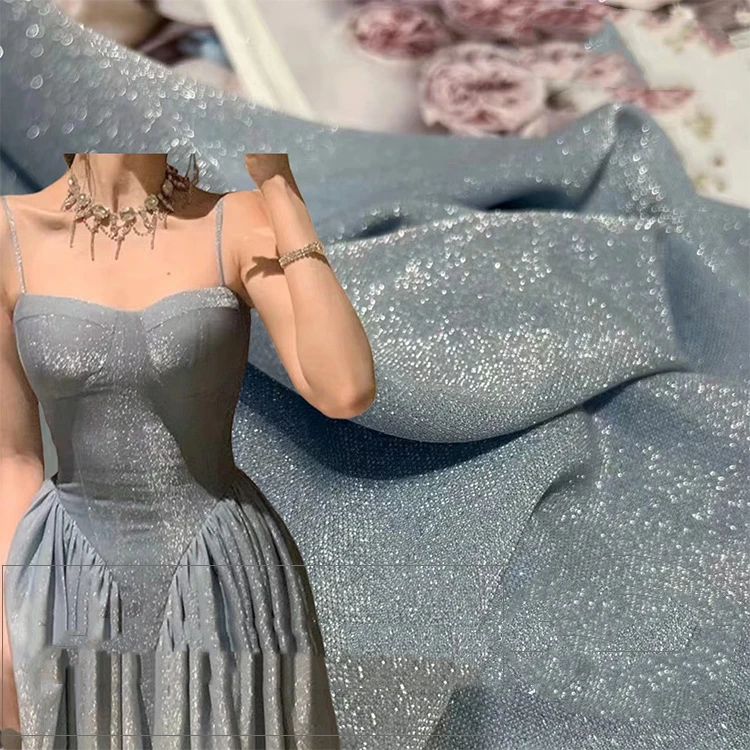 Factory Sales Metal Wire Luxury Bright Silk Glitter Gold Thread Knitted  Tulle Chiffon Dot Lurex Stretch for Dress Fabric