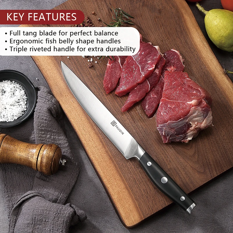 Paudin G5 8 Inch Ultra Sharp Modern 5Cr15Mov Stainless Steel Kitchen Knife With Ergonomically Designed ABS Handle Carving Knife