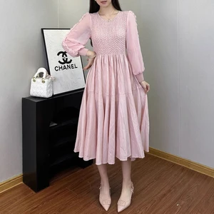 Women's Mid-Length A-Line Dress Breathable Elastic Stretch Pleated Fabric Factory Direct Sales Casual Loose Fit Design