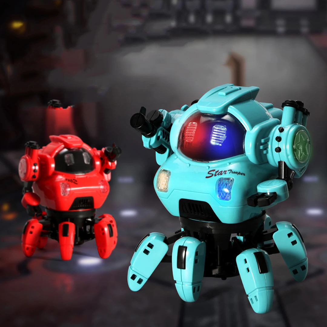 Star Police Toy Robots Six Legs Design Sing and Dance Electric Hexapod Robot With Light and Music Boy Girl Toy Gifts