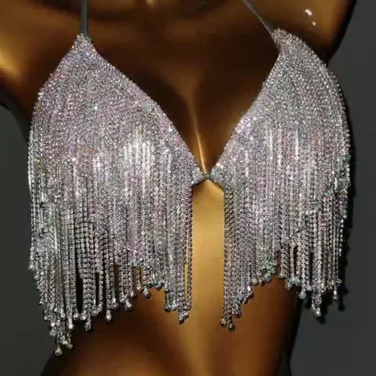 Sexy Swimwear Nightclub Customized Golden Bikini Swimsuit Rhinestone