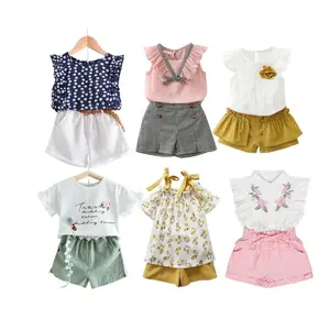 Custom Casual Summer Toddler Girl Fashion Clothing Set Girls Baby Clothes Polyester Cotton Short Sleeve Tshirt Skirt 2 Piece Set