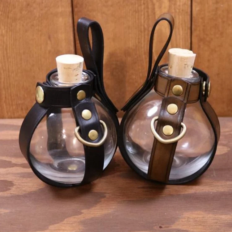 Factory Custom Genuine Leather Steampunk Vial Holder Magic Potion Bottle Accessories Protective Cover