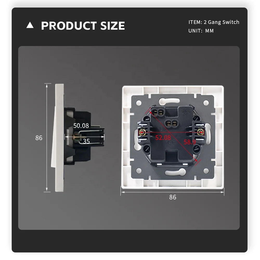 European Standard Modular Switch With Socket Plates 2 Gang 1 Way 2 Way Wall Light Switch