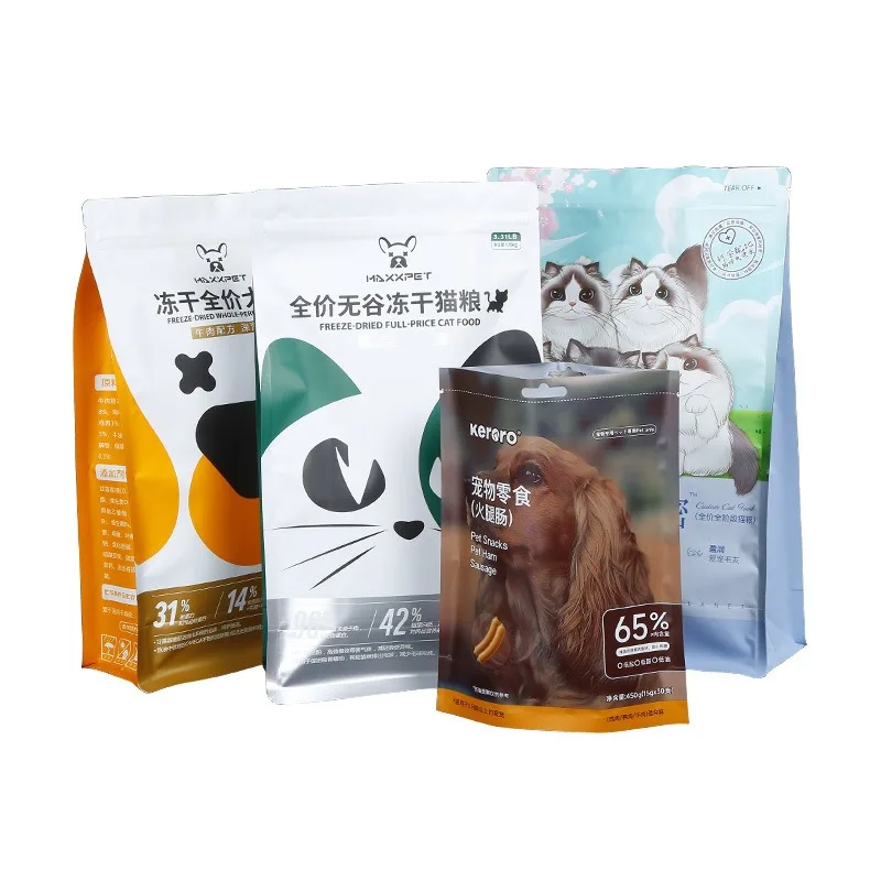 Custom Plastic Pet Food Bag Packaging Stand Up Pouch Flat Bottom Zip For Cat or Dog Food