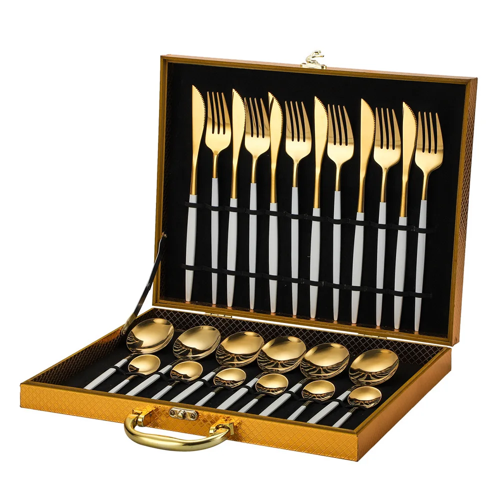24pcs Gold Dinnerware Set Stainless Steel Tableware Set Knife Fork