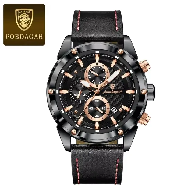 POEDAGAR 860 Fashion Classic Genuine Leather Band Clock Hardlex Dial Window Material Men aperçu 7