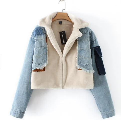 Style Deerskin Denim Splicing Coat 