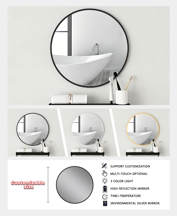 product aluminum framed mirror with high definition reflection and clear surface for bathroom bedroom living room decor-7