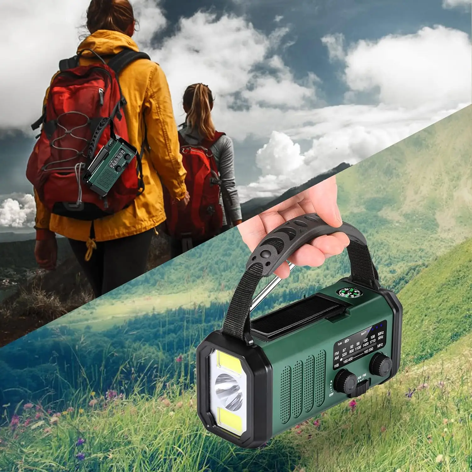 10000mAh Portable Solar Power Bank and LED Flashlight Polymer Battery Hand Crank AM/FM/NOAA Weather Bands Radio details