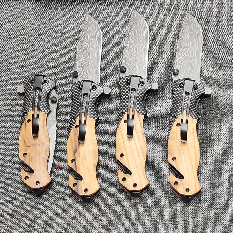 X50 Stainless Steel Camping Survival Hunting Olive Wood Handle Edc