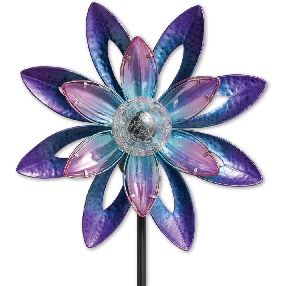 Metal Solar Bidirectional Kinetic Windmill Stake Light 