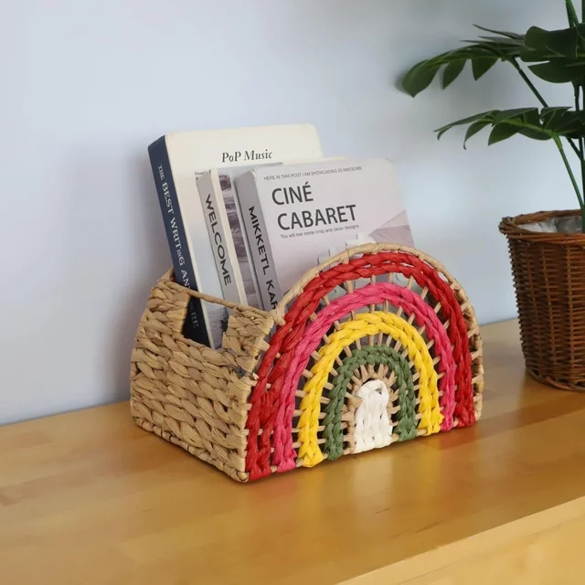 Bohemian Hyacinth Woven Storage Basket Rainbow-Shaped Semi-Circular Basket with Fabric Handle