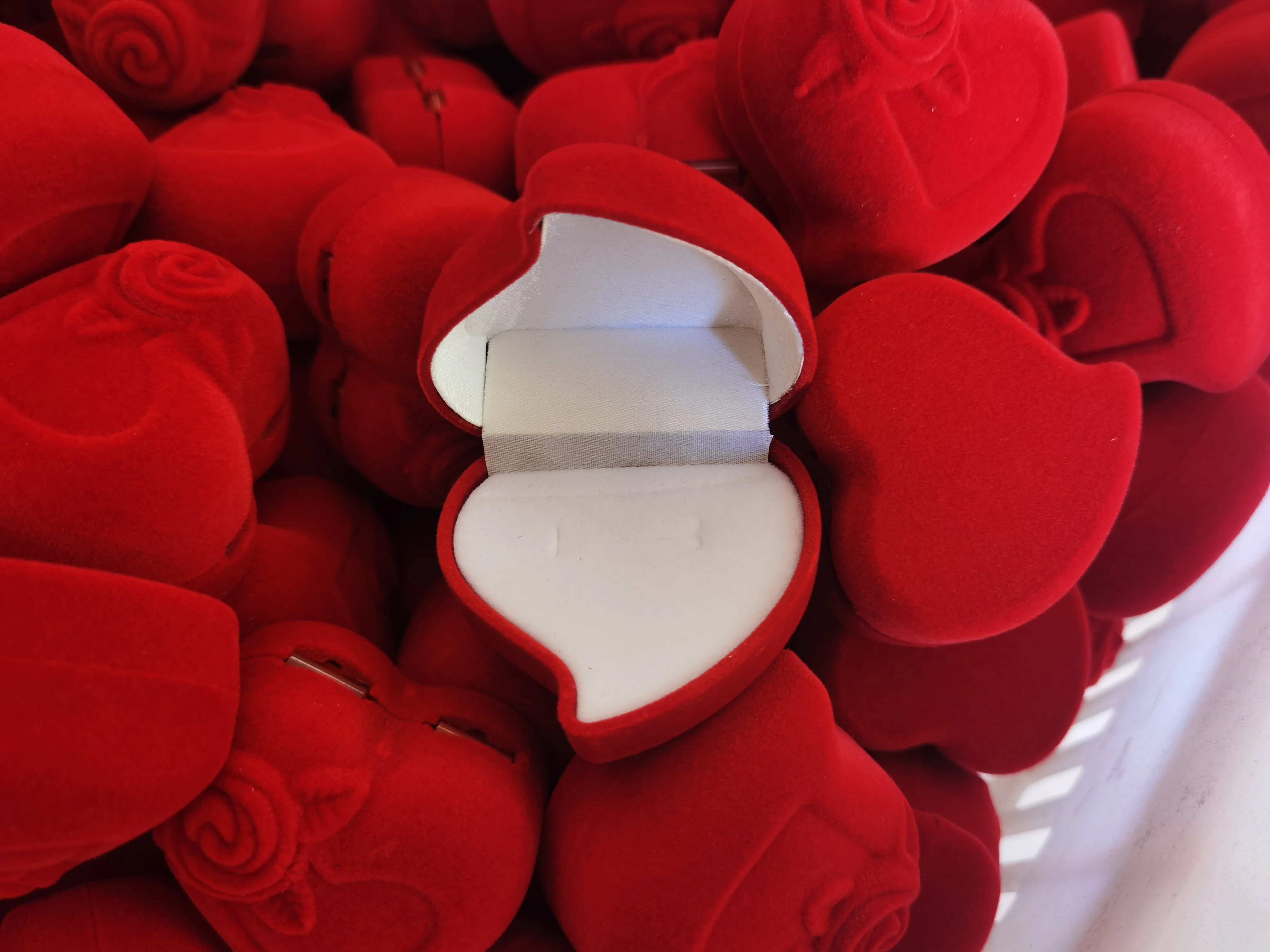Red Heart Shape Velvet Ring Box Perfect Engagement Gift