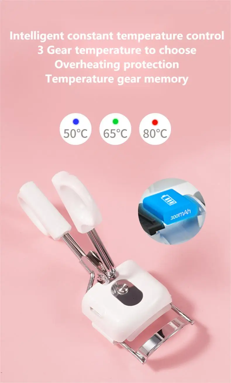 Exclusive Patent New Design Heated Eyelash Curler Color Box USB Rechargeable 3 Gear Temperature Change Eyelash Curler Electric