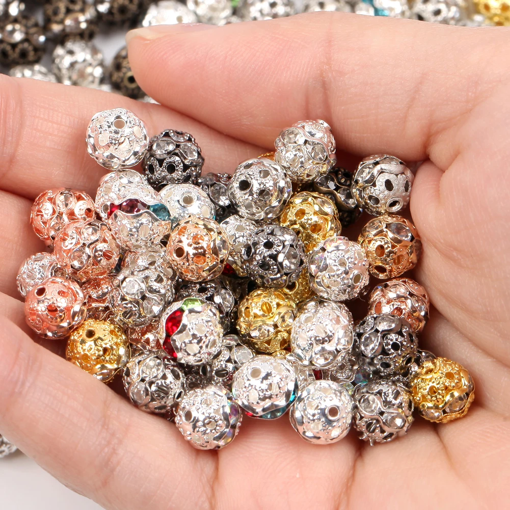 50pcs/lot mm Metal Color Rhinestone Rondelles Crystal Ball