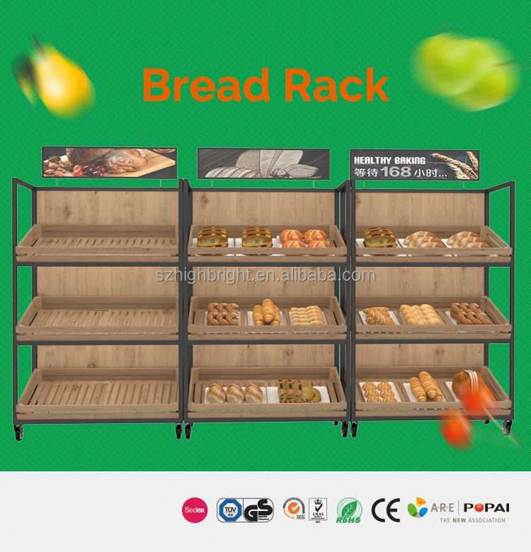 FixtureDisplays® 4-Tier Bakery Bread Rack with Angled Shelves Wooden  Display Rack Bread Store Rack 30X18X55 101143-NF