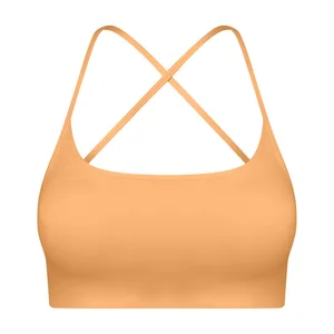 Gathering Shock-absorbing Sports Underwear, Women's Cross Shaped Back, Running, Fitness, Nude Yoga Bra
