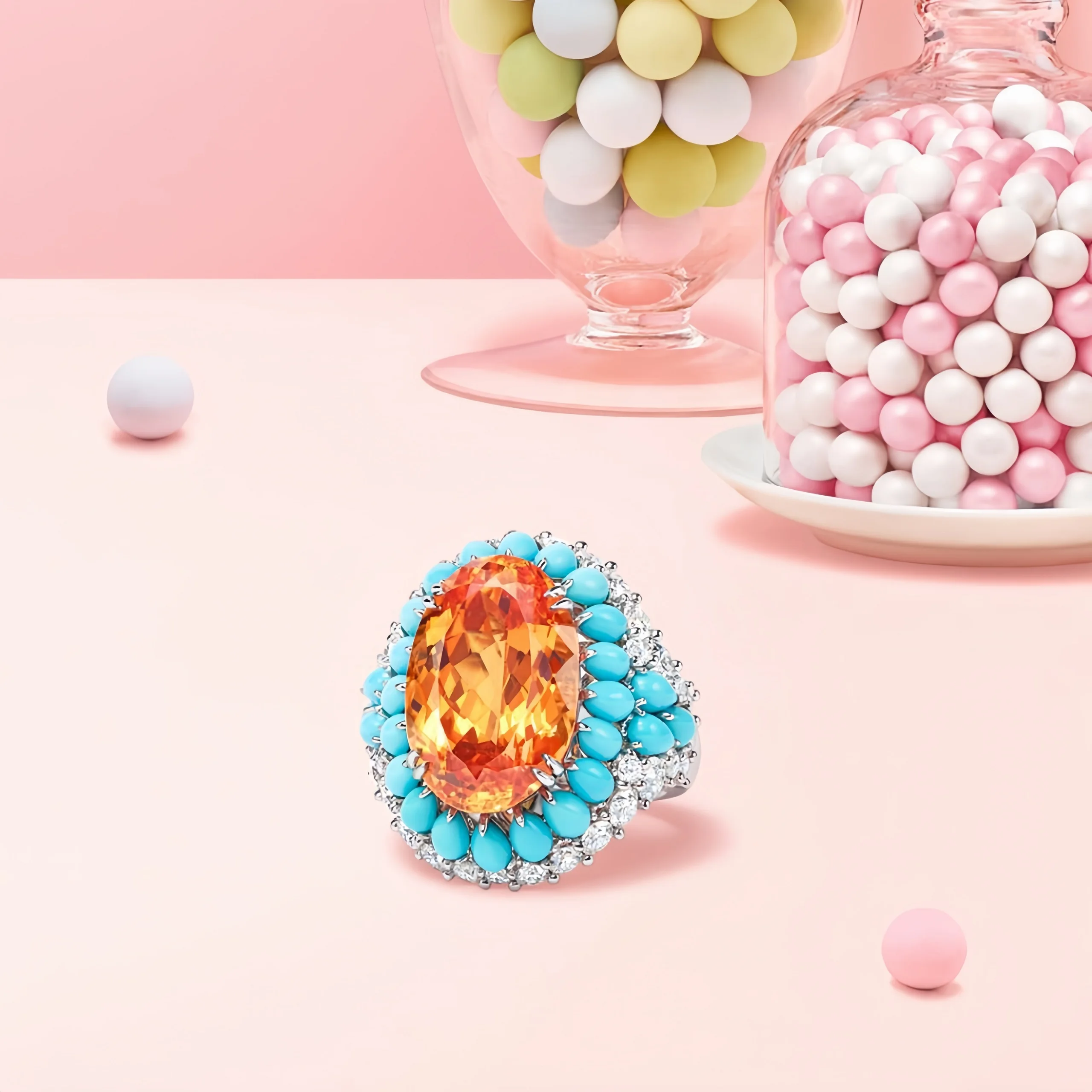 MUSHAN Jewelry Factory Fine Jewelry Engagement Blue Turquoise Ring S925 Sterling Silver Fanta Orange High Carbon Diamond Rings