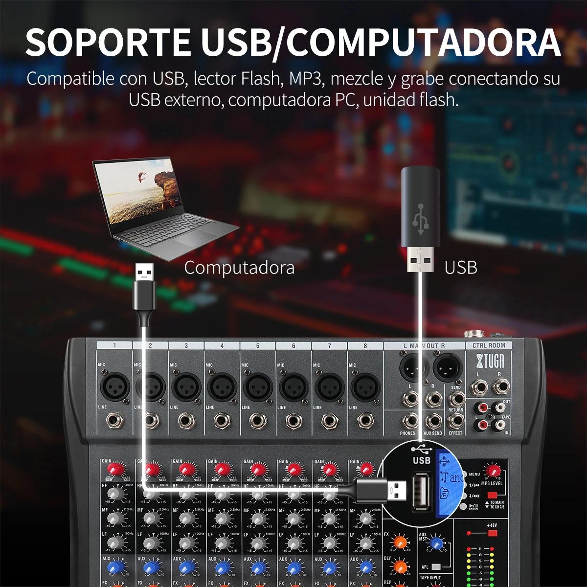 EL M CT80S 8 Channel Live Studio 48V Phantom Audio Mixer Mixing Console for DJ KTV Karaoke