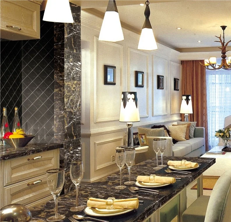 YDSTONE Fast Delivery Artificial Stone Black Glossy Heat Resistant Kitchen Marble Floor Slab