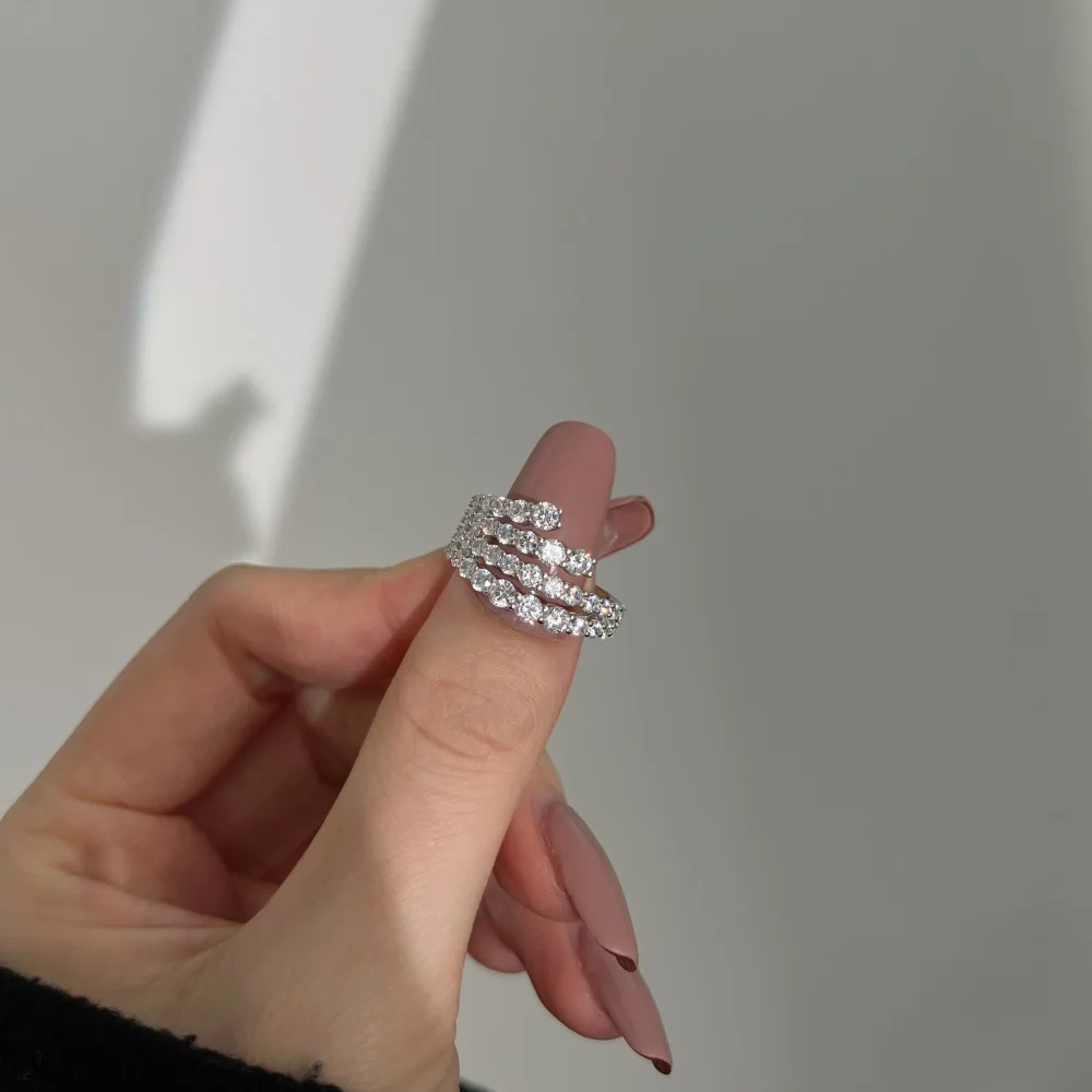 S925 Sterling Silver Niche Ins Fashion Light Luxury Rattan Wrap Women's Snake-Shaped Ring Lab Diamond Silver Fine Ring