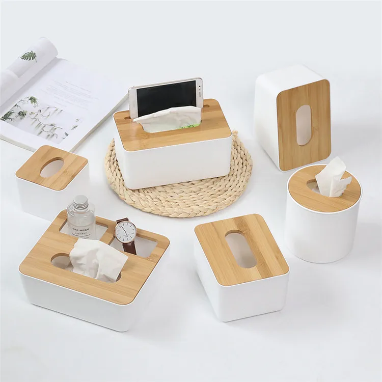Bamboo Tissue Box Wood Desktop Paper Storage Organizer Napkins Holder Case Decor 