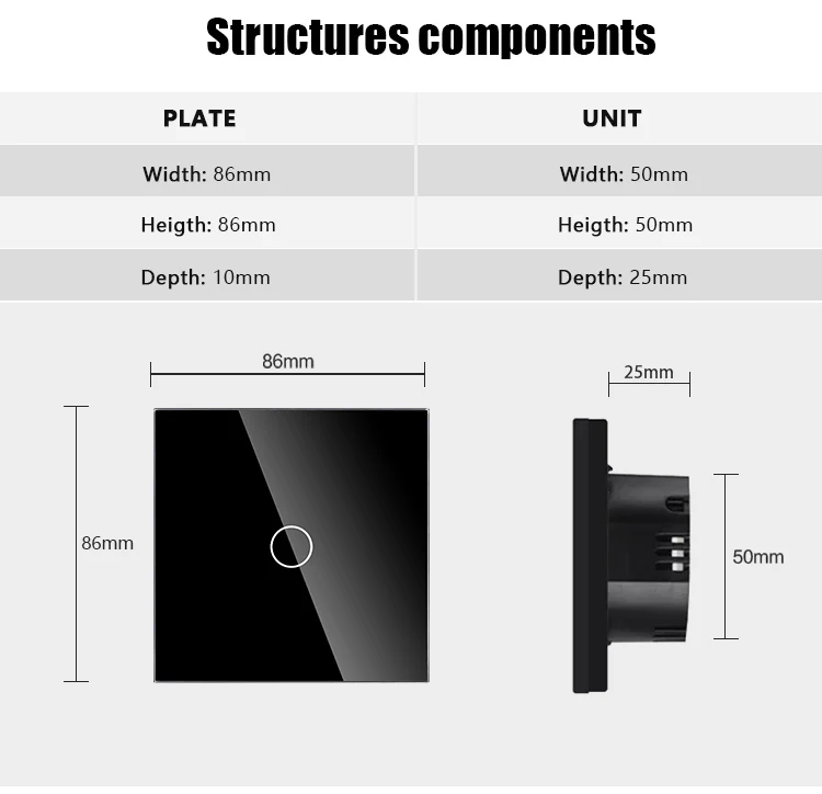 Tawoia Glass Touch Switch 800w 1 Gang 2 Way Light Touch Switch Eu