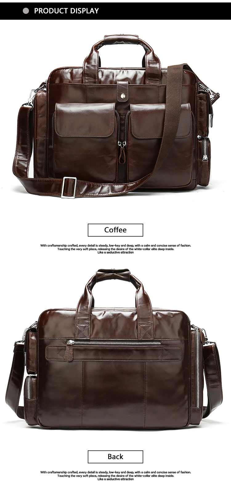 high quality men genuine leather briefcase laptop luggage bag