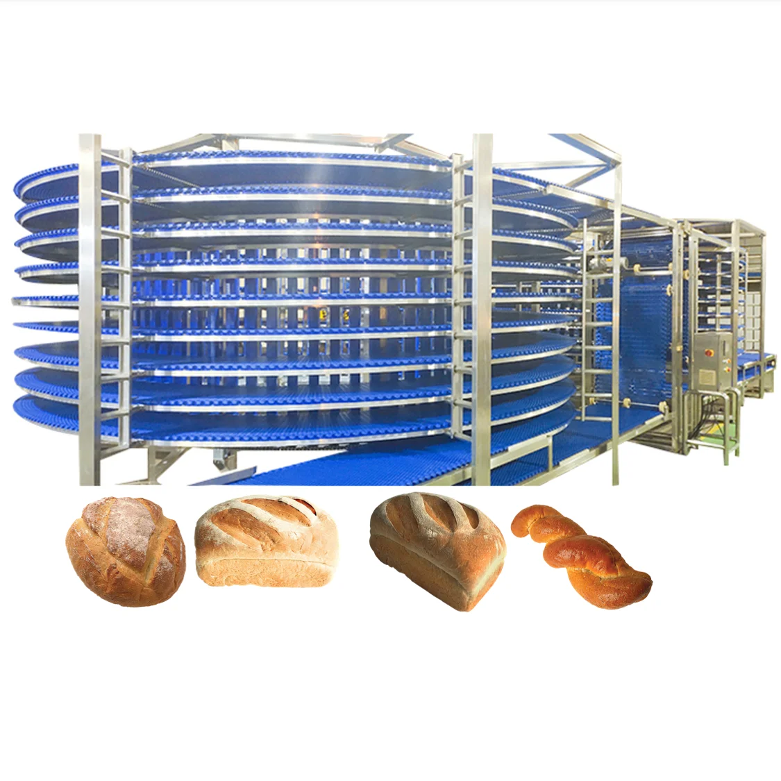 Spiral cooling & proofing tower conveyor, 250–1500mm belt