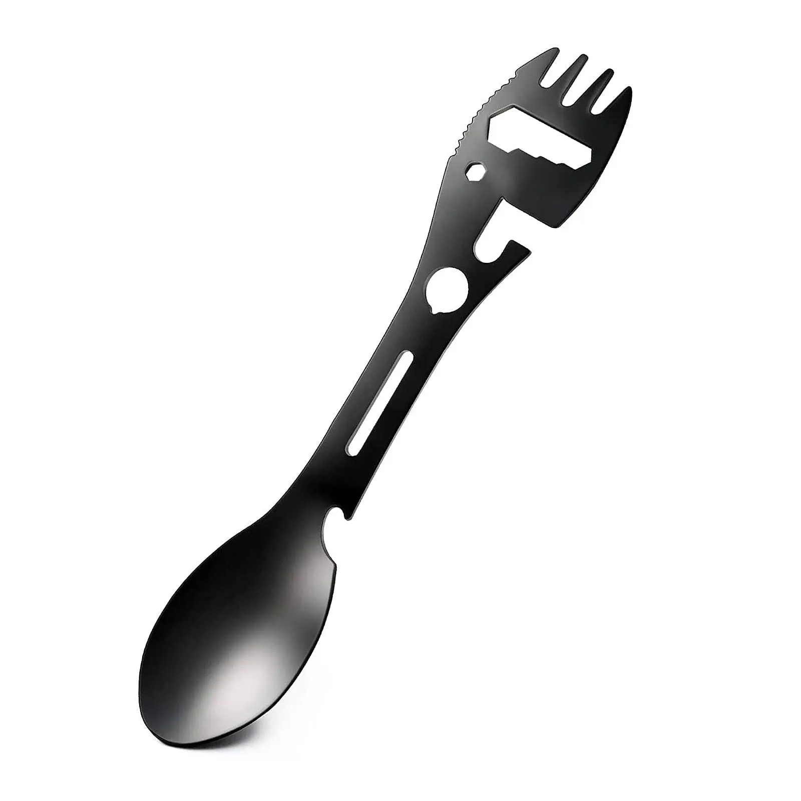 Kongbo Stainless Steel Functional Camping Spoon Fork Flatware 7 in 1 Multi-Use Survival Spork With Bottle Open and Whistle