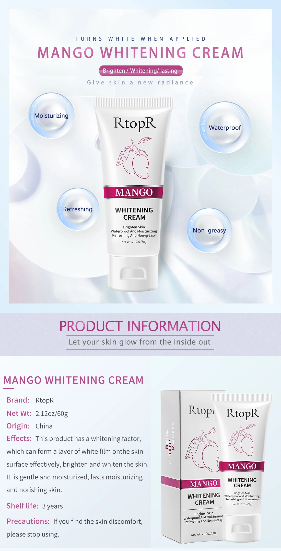 Rtopr Whitening Cream Body Whitening Concealer Moisturizing Anti