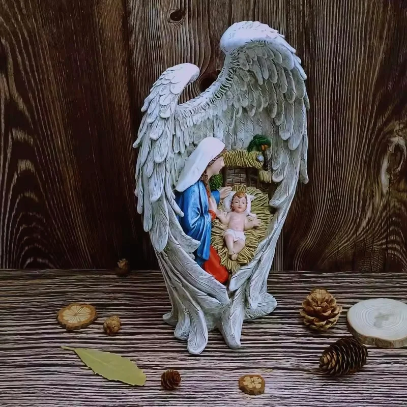 ✞幼子イエスを抱くマリア様と天使　フィギュア 天使の翼を持つ聖母マリアと幼子イエスの樹脂製降誕像| Alibaba.com