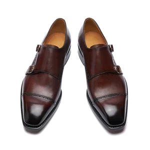 Customize Men Top Grade Cowhide Dress Monk Shoes Genuine Leather Vintage Style