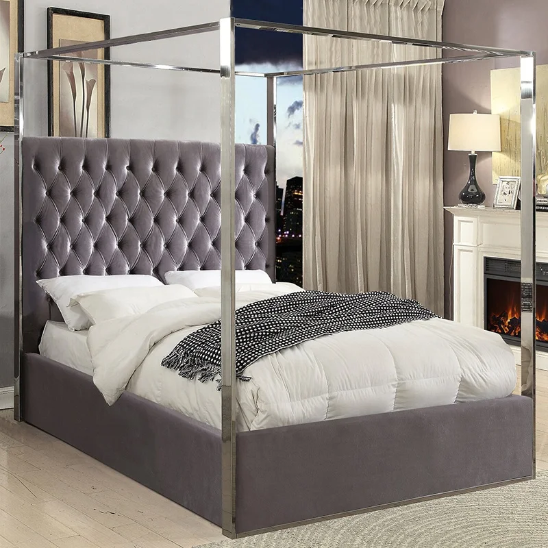 Роскошная деревянная металлическая изогнутая оправа для кровати королевского размера с мягким