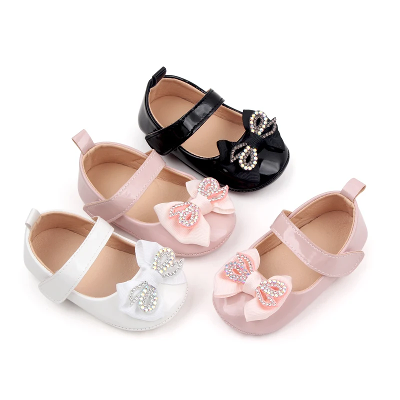 Baby Girls Diamond Bow Small Leather Shoes New Shallow Mouth Single Shoes Princess Shoes