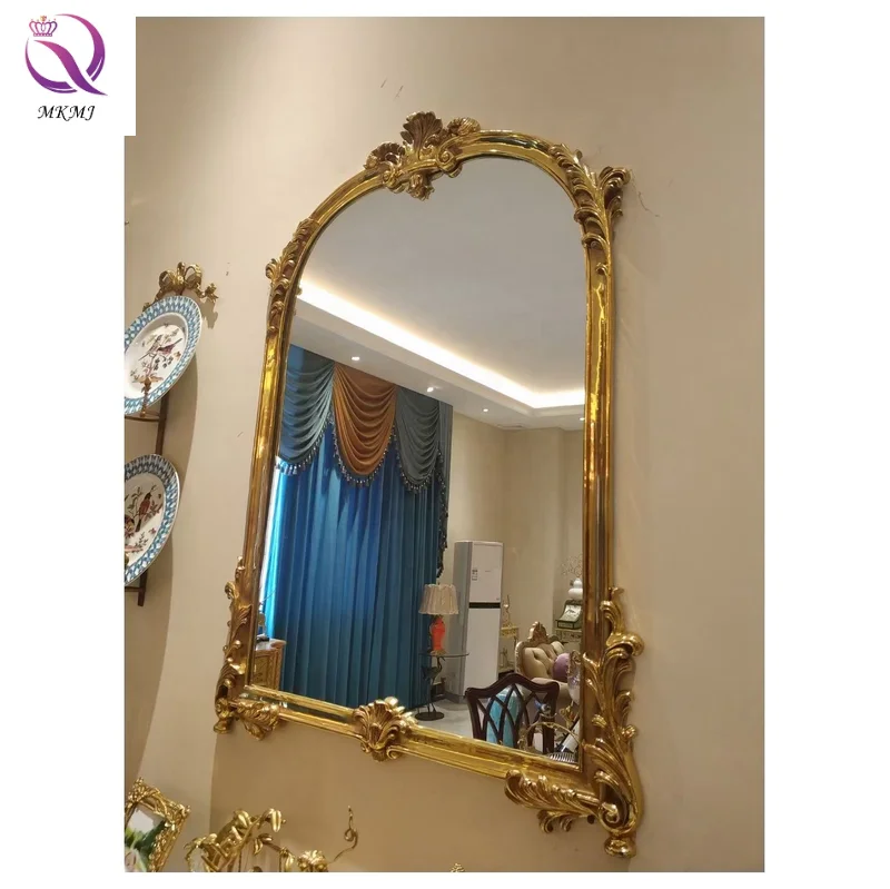 European Brass Carved Pattern Wall Mirror French Palace Decoration American Fireplace Wall Ornaments Gold  for Hotel