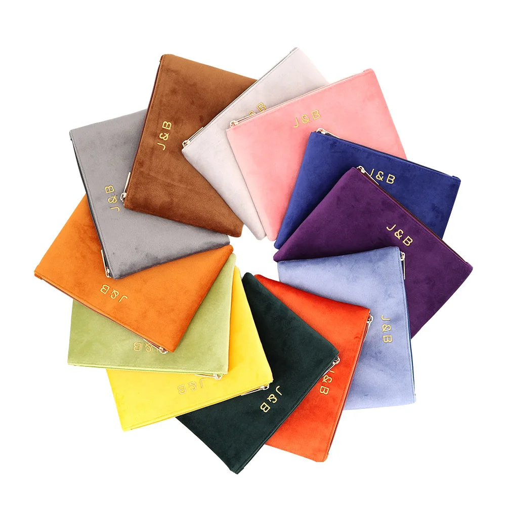 Wholesale Designed Velvet Cosmetic Bag with Embroidery Logo Travel Makeup Zipper Pouch Bag Custom Toiletry Bag for Promotion
