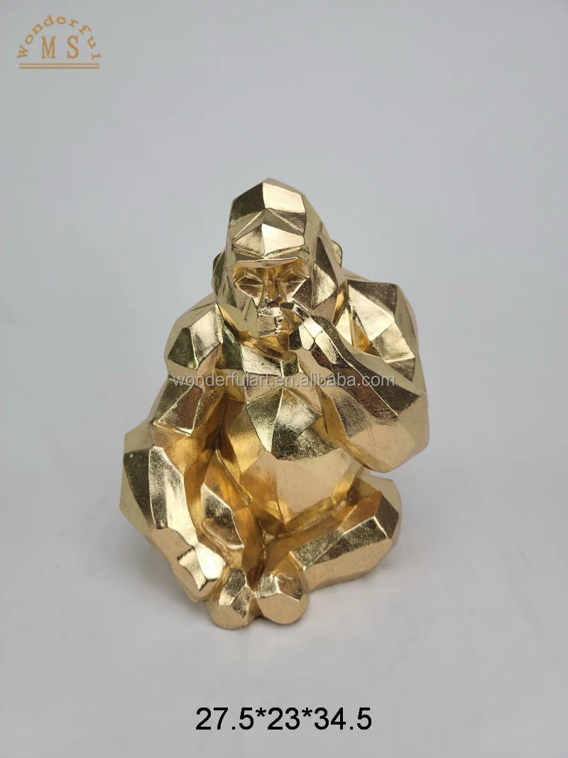 Christmas Gold Color Resin Animal Statue Unique Elephant Chimpanzee Shaped Homedecor Art Crafts for Home Office Hotel and Room